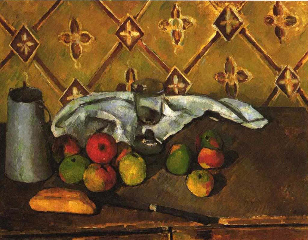 Still life with Apples Servettes and a Milkcan